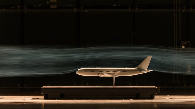 Airflow Experiment with Airplane Model in Motion Captured in Studio Setting for Aerodynamics Research and Conceptual Visualization of Flight Dynamics