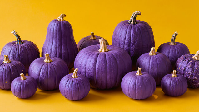 Painted Purple Pumpkins on Yellow Background