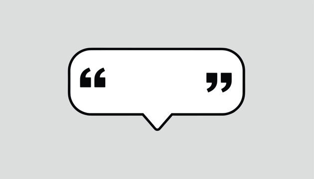 Simple speech bubble with quotation marks inside on a grey background representing a quote or testimonial.