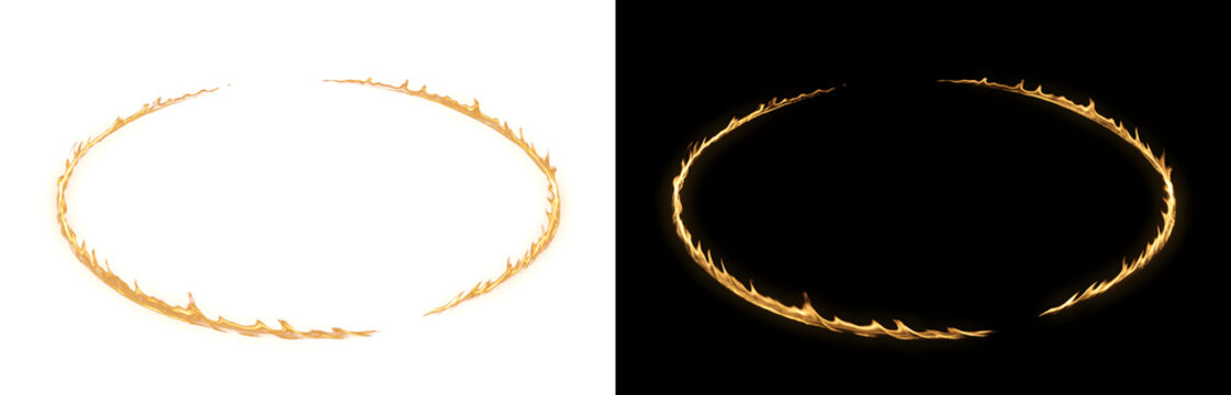 Fire ring frame forming a burning circle with jagged flames ideal for logo and badge design in PNG, Transparent and Black Background Versions