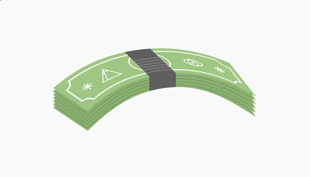 Stylized stack of green banknote cash bills curved in a neat arch shape over a clean light grey background.