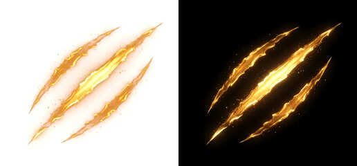 Golden claw scratch marks glow with three sharp slashes suited for PNG, Transparent and Black Background Versions in design © Crafter