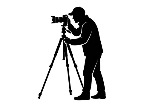 Photographer Silhouette with Camera on Tripod Vector Illustration Isolated on White Background
