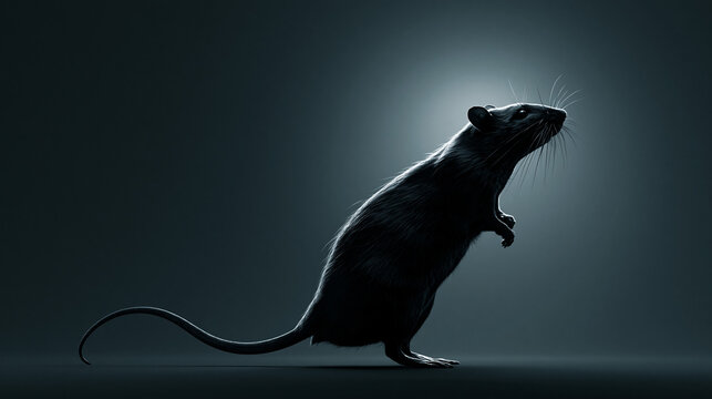 Rat silhouette standing upright against dark background