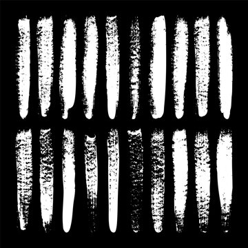 Long grunge brush strokes, lines, ink smudges, hand-drawn scribble shapes. Handmade sketchy marks, stains, charcoal streaks. Paint textures, dry brush effect. Marker underline. Vector illustration