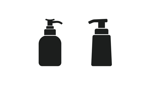Two black silhouettes of pump bottles against a white background