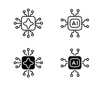 AI Productivity Artificial Intelligence Model Outline and Glyph Icon Set