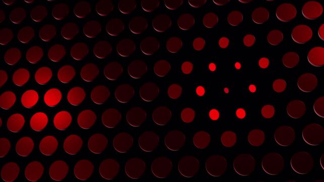 Red dot pattern halftone transition animation on transparent background. Abstract circular tiles overlay.