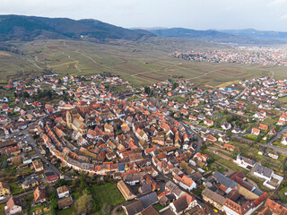 Naklejka premium Eguisheim circular medieval village aerial view, alsace, france