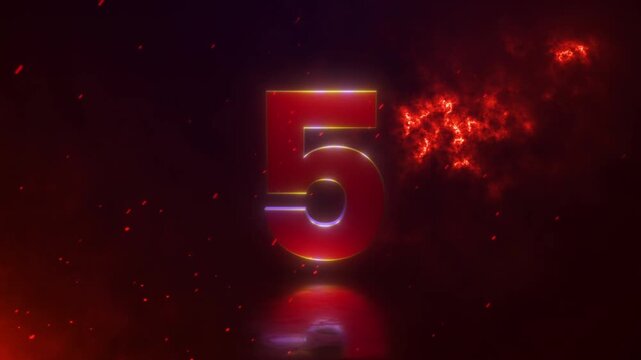 Red digital countdown timer 10 to 0 animation on dark background. Energy fire numbers overlay.
