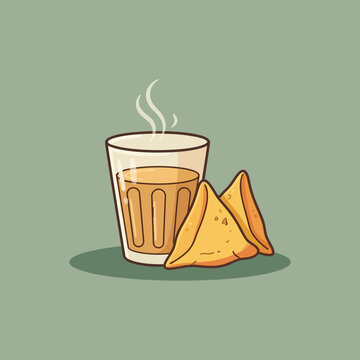 Cutting chai glass with hot samosa vector illustration