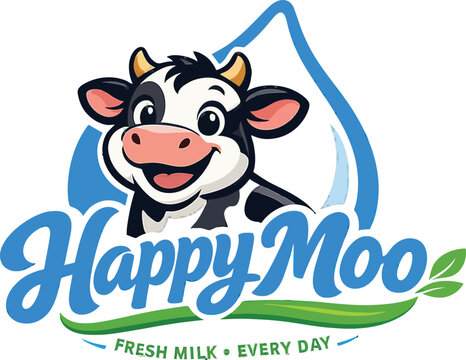 Happy moo fresh milk mascot cartoon logo vector illustration