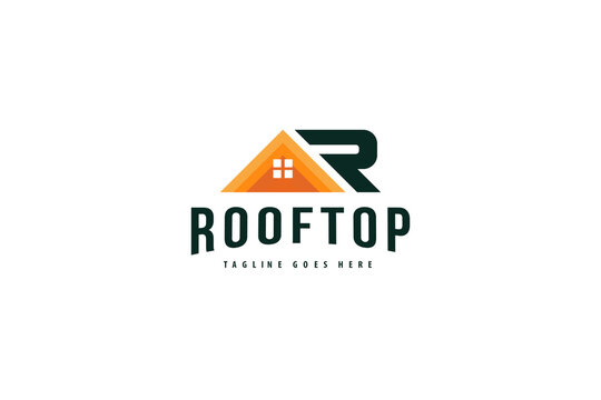 Real estate logo featuring a stylized roof shape combined with letter typography for property and home construction branding concept isolated on white background
