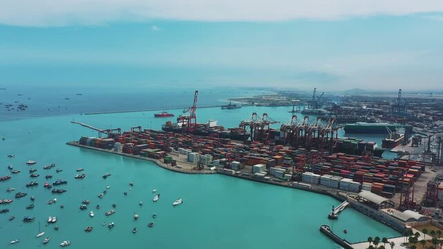 Aerial view of Shipping Infrastructure Port of Callao in Lima, Peru