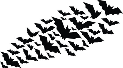 Fototapeta premium Flying Bats Swarm Silhouette Stream for Halloween Backgrounds, Papercraft, and Spooky Graphic Design