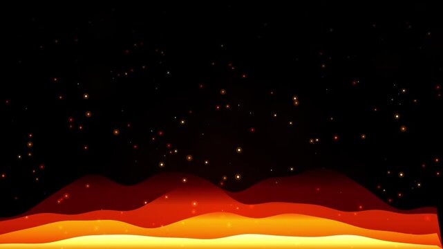Volcanic eruption night sky lava flow glowing red volcano