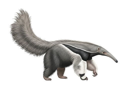 Giant anteater walking with long tail and snout