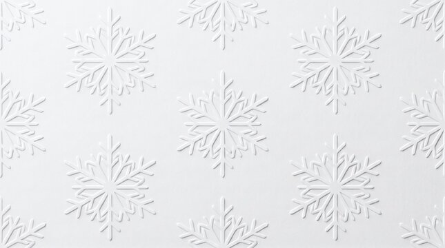 Elegant white background with embossed snowflake pattern for winter holidays.