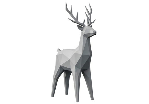 Grey low poly geometric deer sculpture