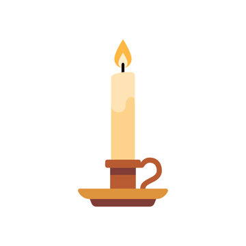 Candle holder icon with saucer base and taper flame, flat illustration