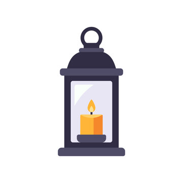 Candle lantern icon with framed glass case, flat illustration