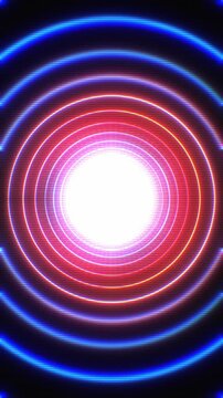 Neon VJ Loop With Light Circles Vertical Background
Animation of an abstract vertical glowing flashy vj loop with strobe light circles and chromatic distortion