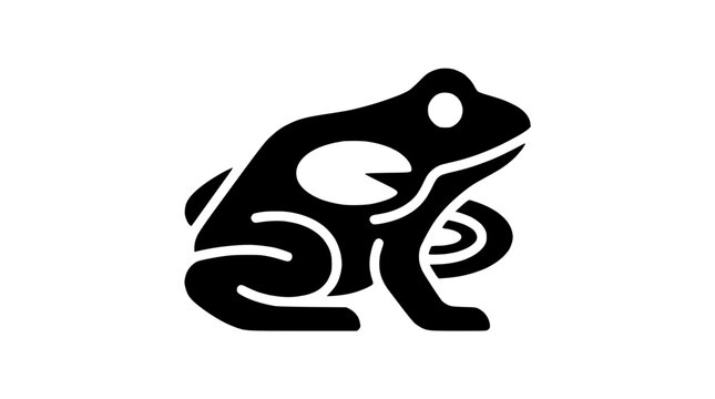 Stylized Frog Icon with Lily Pad, Isolated Silhouette