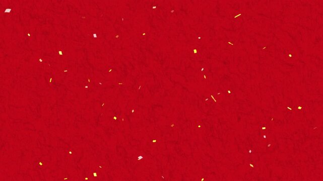 紙吹雪 金 下降 パターン01 ループ （和紙柄 赤 背景）
