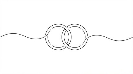 Obraz premium Continuous one line art interlocking wedding rings wavy baseline icon