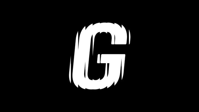 White Letter G Glitch Animation on Black Background, Abstract Typography Motion Graphic