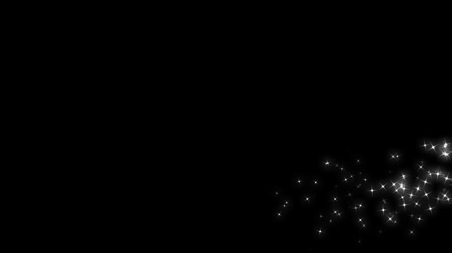 Glittering star dust trail sparkling particles, doodle cartoon twinkling stars with glitter burst effect, creating a dreamy shimmer particle motion design on a transparent chroma black screen. 4K