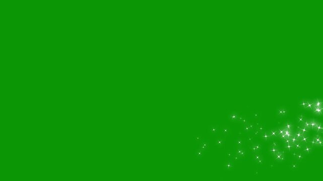 Glittering star dust trail sparkling particles, doodle cartoon twinkling stars with glitter burst effect, creating a dreamy shimmer particle motion design on a transparent chroma green screen. 4K
