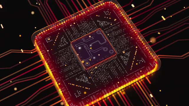 Abstract AI processor with glowing circuits and futuristic design, perfect for technology, innovation, and digital transformation themes.