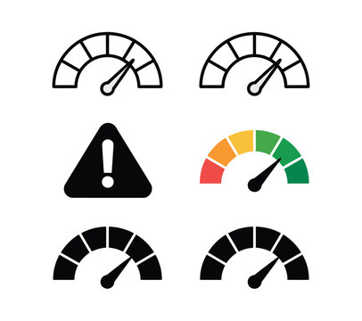 Speedometer and Risk Level Warning Gauge Icon Set