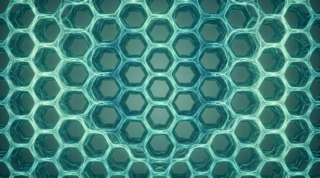 A glowing teal hexagonal grid pattern creates a futuristic background