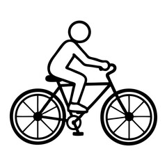 Fototapeta premium Simple black and white icon of a person riding a bicycle isolated on white background