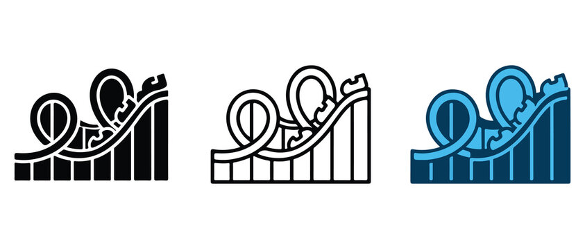roller coaster icons with different color styles for amusement park or theme park design projects