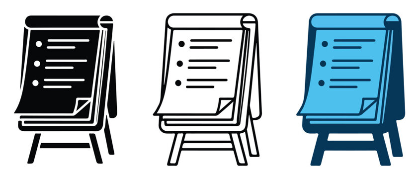 flip chart easels displaying checklist bullet points for presentations and meetings with transparent background
