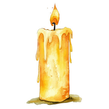 Candle, refined watercolor illustration with luminous tones and soft layered brushwork, isolated on a white background.