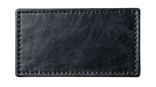 Rectangular black leather patch with stitched border detail