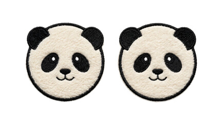 Cute panda bear heads featuring detailed fuzzy white and black embroidery work showcased as isolated patches on transparent background © Hossain