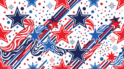 Obraz premium Patriotic vector graphic illustration featuring repeating stars and dynamic wavy flowing stripes in vibrant red and navy blue colors designed for celebration backdrops or festive digital holiday