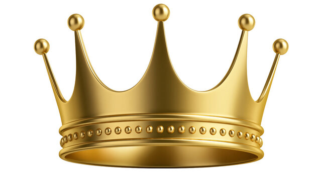 Polished golden royal crown with spherical finials and decorative beaded base