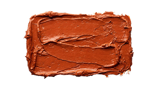 Thick brown cosmetic cream smear spread in a rectangular block shape showing rich buttery texture isolated on transparent background