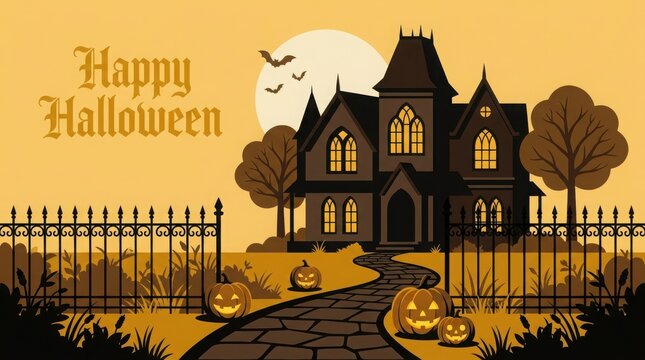 A spooky and delightful halloween scene a haunted house bathed in the eerie glow of a full moon perfect for festive celebrations