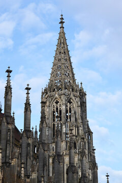 Ornate Sculpted Stone Statues above Main Entrance Portal of Ulm Minster in Ulm, Germany