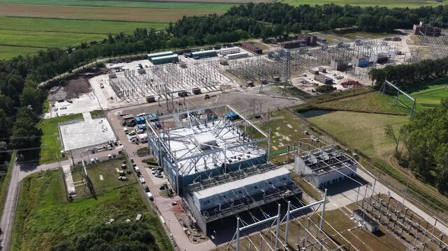 Aerial View of Meeden High Voltage Substation Expansion in Groningen