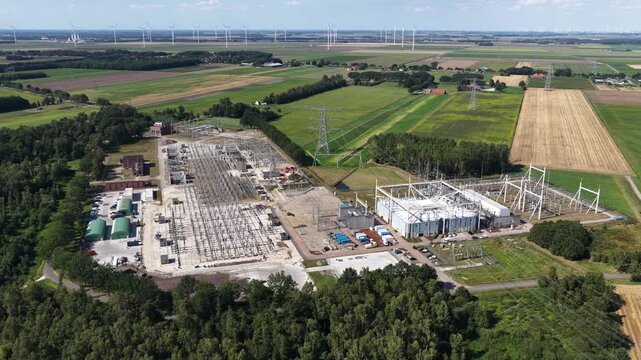 Aerial View of Meeden High Voltage Substation Expansion in Groningen