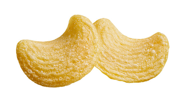 Two golden crispy crescent shaped corn snacks with textured surface