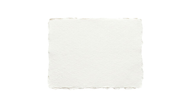 Square piece of handmade off white textured paper with raw torn ragged edges isolated as a high resolution on transparent background